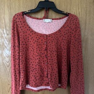 Red Leopard cropped 2 piece Print Button-Up Top